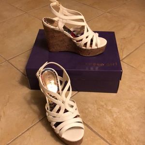 Madden girl open toed white wedges